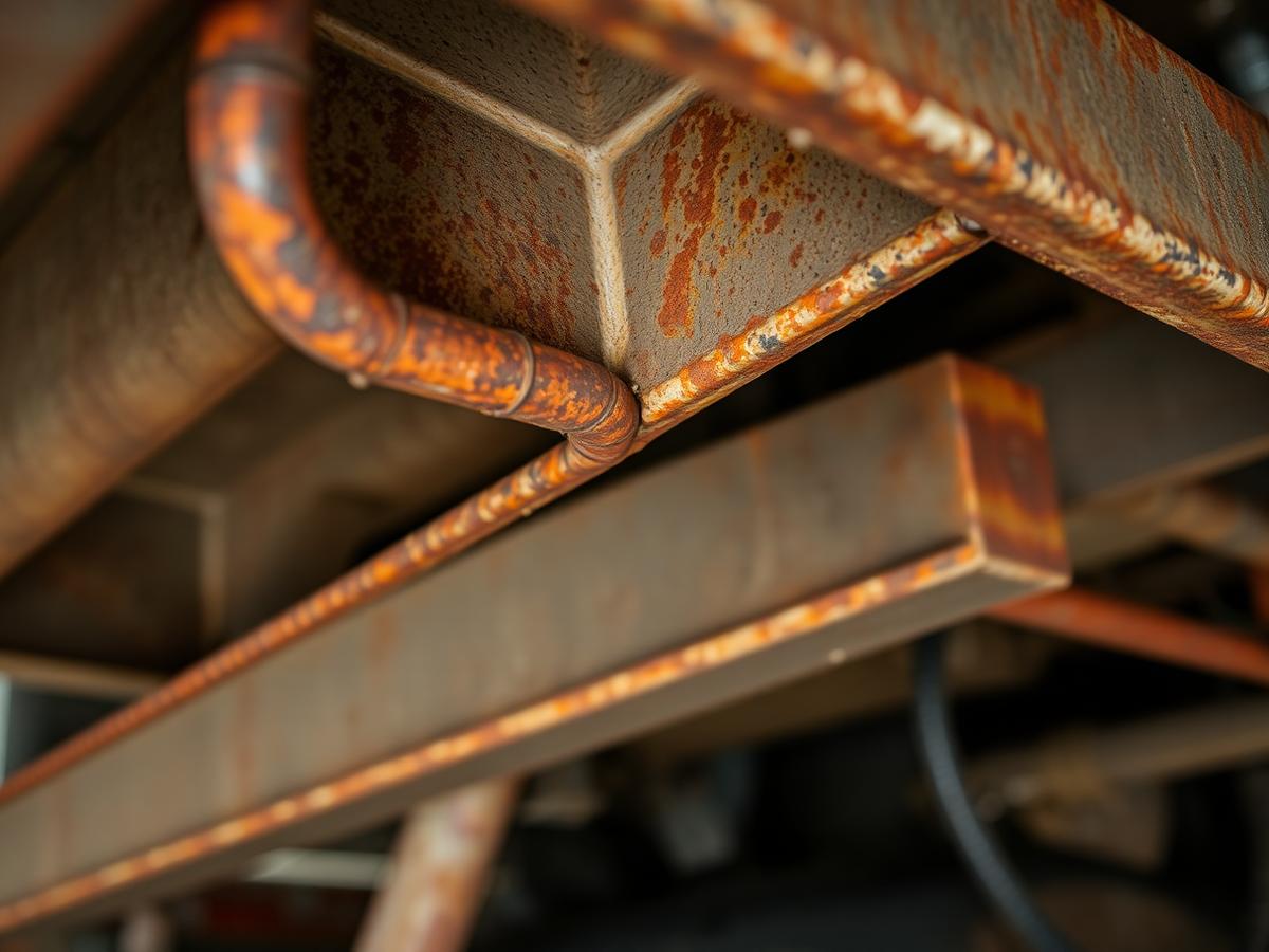 Light surface rust on a steel frame rail